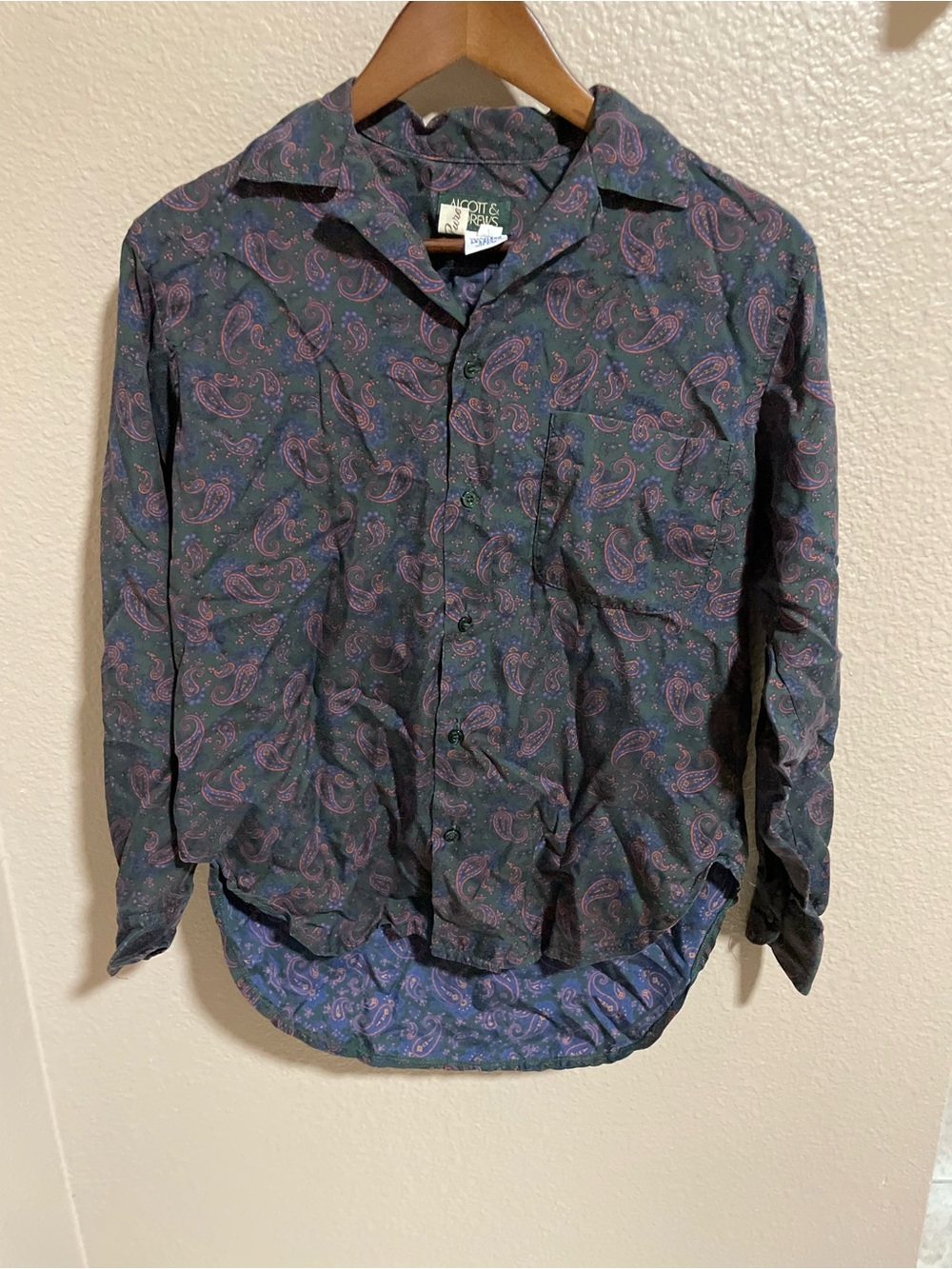 Pure Silk Dark Green and Purple Paisley Long-Sleeve Dress Shirt